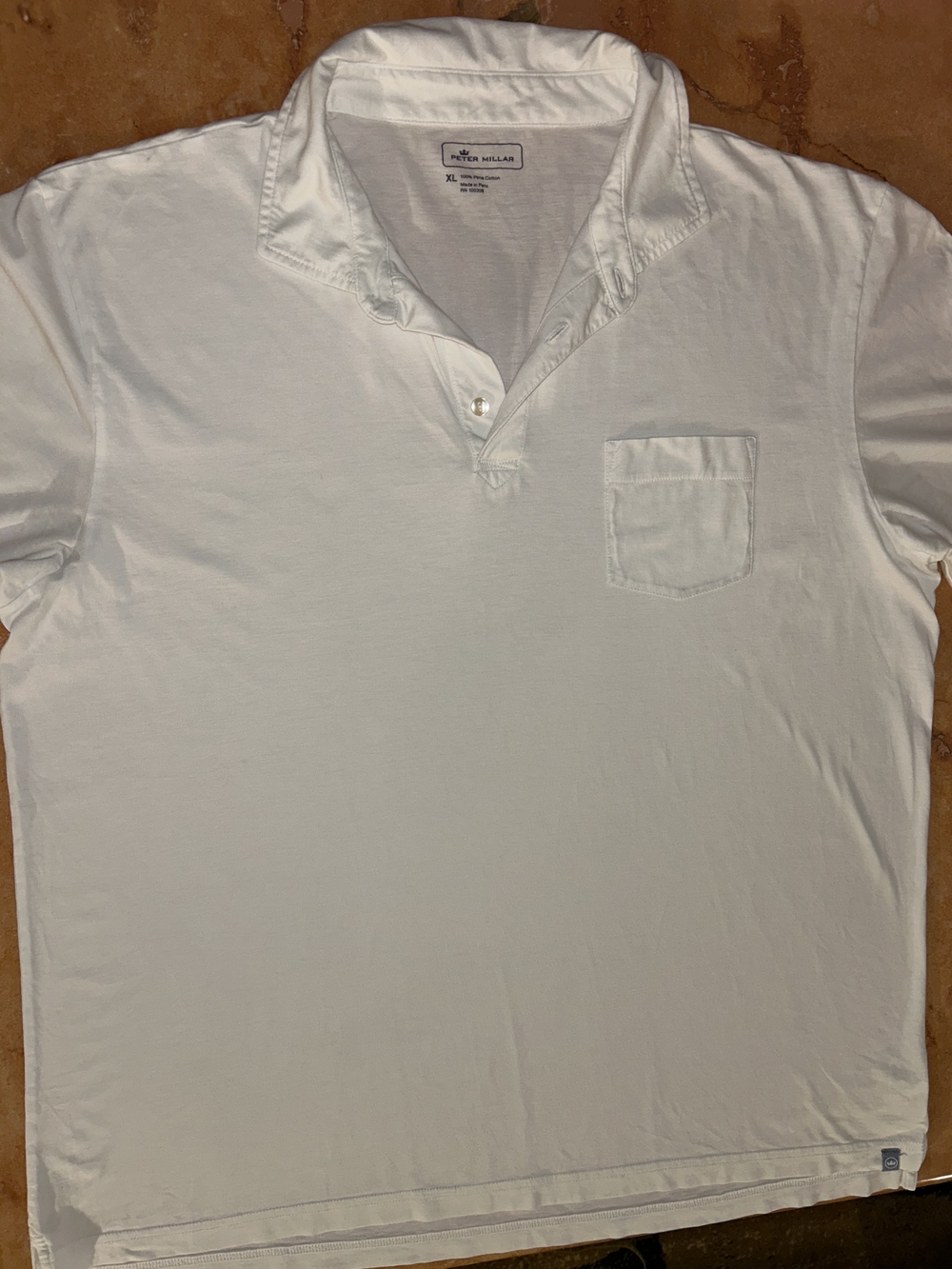 Peter Millar Men's Solid White Polo Shirt Size XL, 100% Pima Cotton